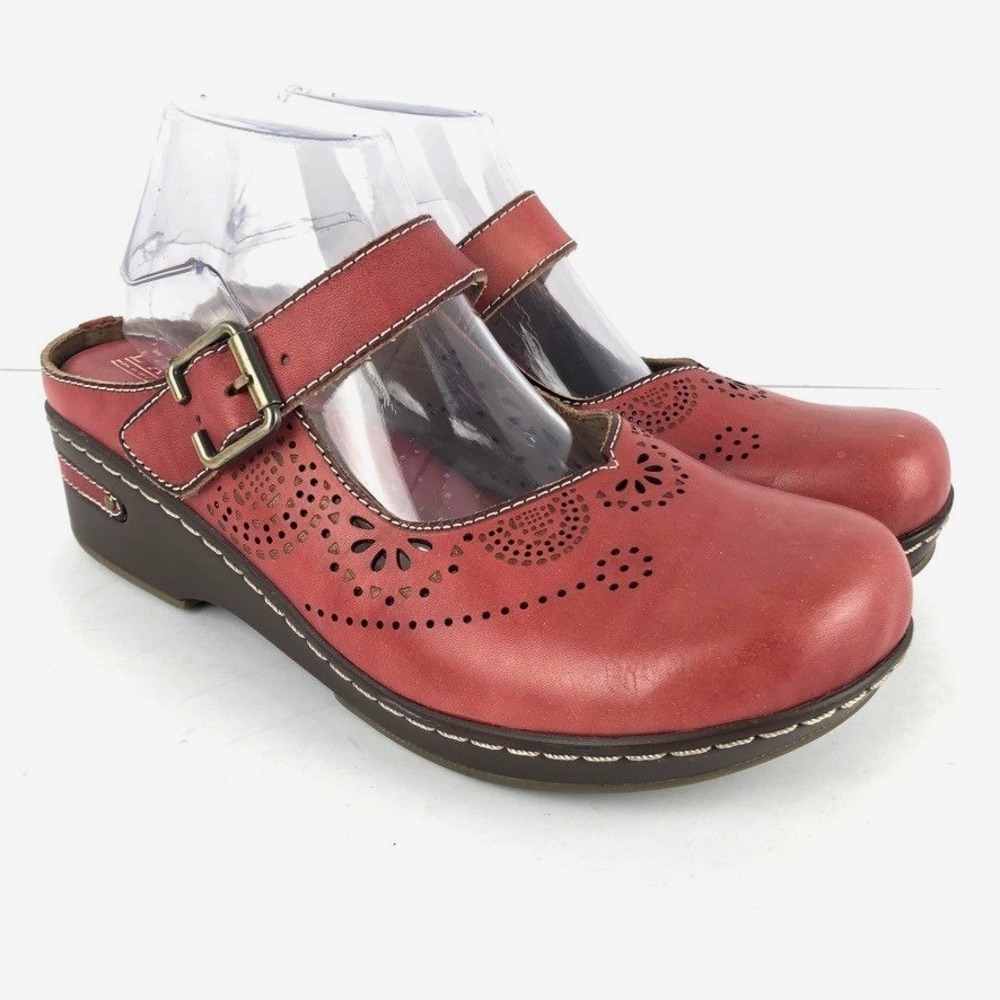 Spring Step L'Artiste Aneria Leather Laser Cut Mary Jane Clogs 42 10.5-11 LK NU
